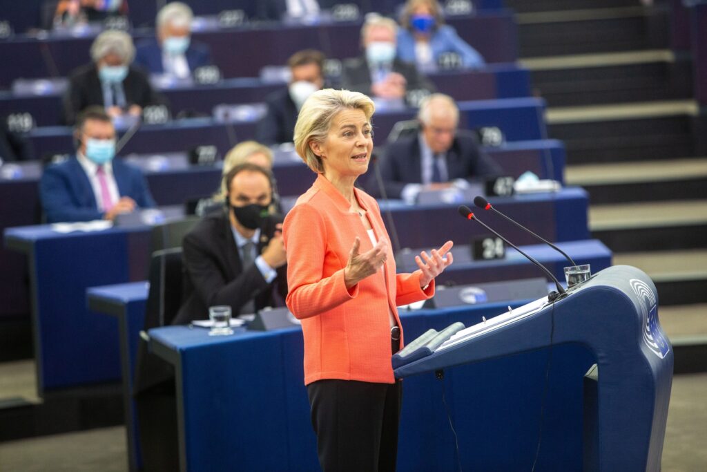 Commission President Ursula von der Leyen during her State of the Union address in the European Parliament in 2021